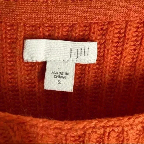 J. Jill Women's Size Small Ribbed Orange Sweater Split Hem Wool Blend - Picture 3 of 5